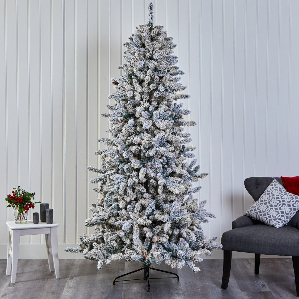 7.5ft. Flocked Livingston Fir Artificial Christmas Tree With Pine Cones