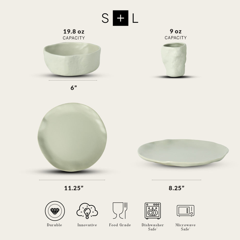 Stone by Mercer Project ATIK Stoneware 32 Piece Dinnerware Set, Sage-Grey