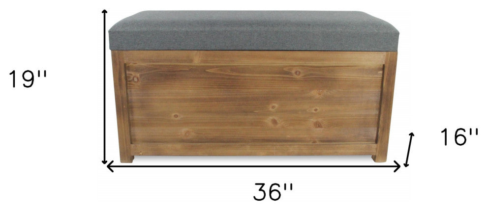 2-Piece Set Rectangular Gray Linen Fabric and Wood Storage Benches