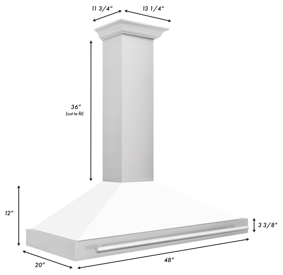 48" Stainless Steel Range Hood, White Matte Shell and Stainless Steel