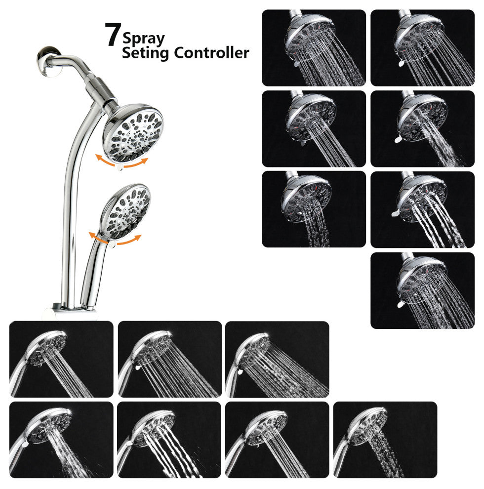 7 Spray Patterns Dual Shower Head with Slide Bar, Polished Chrome
