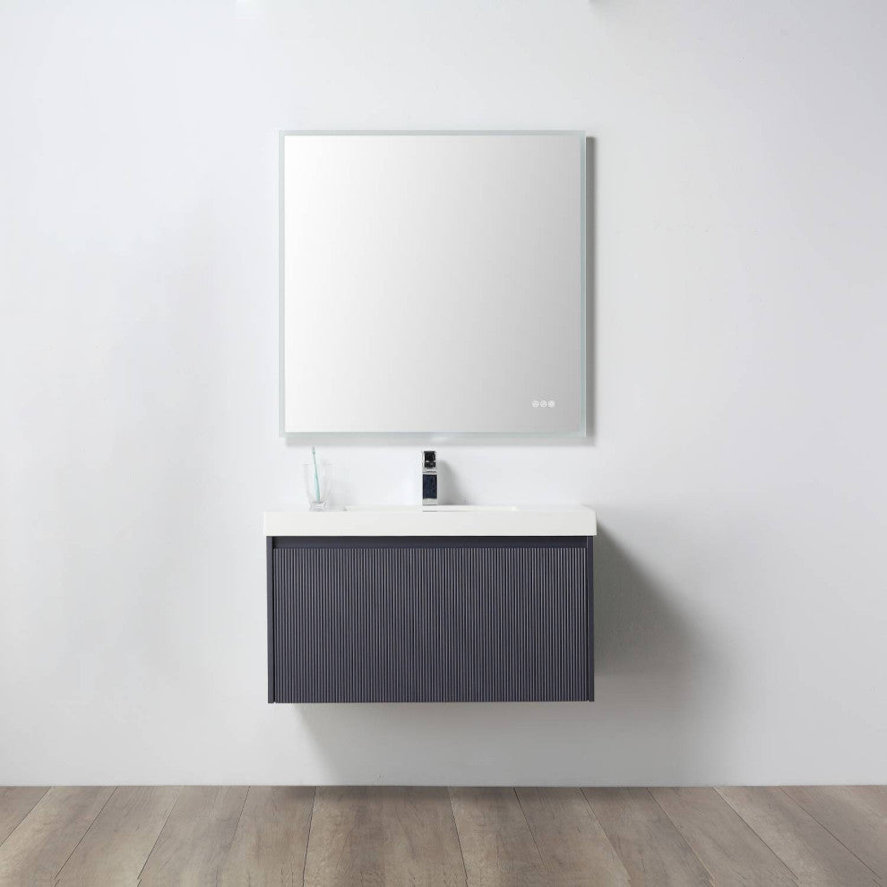 Floating Bathroom Vanity with Sink, Wall Mounted Vanity, Blue, 36" W/ Sink