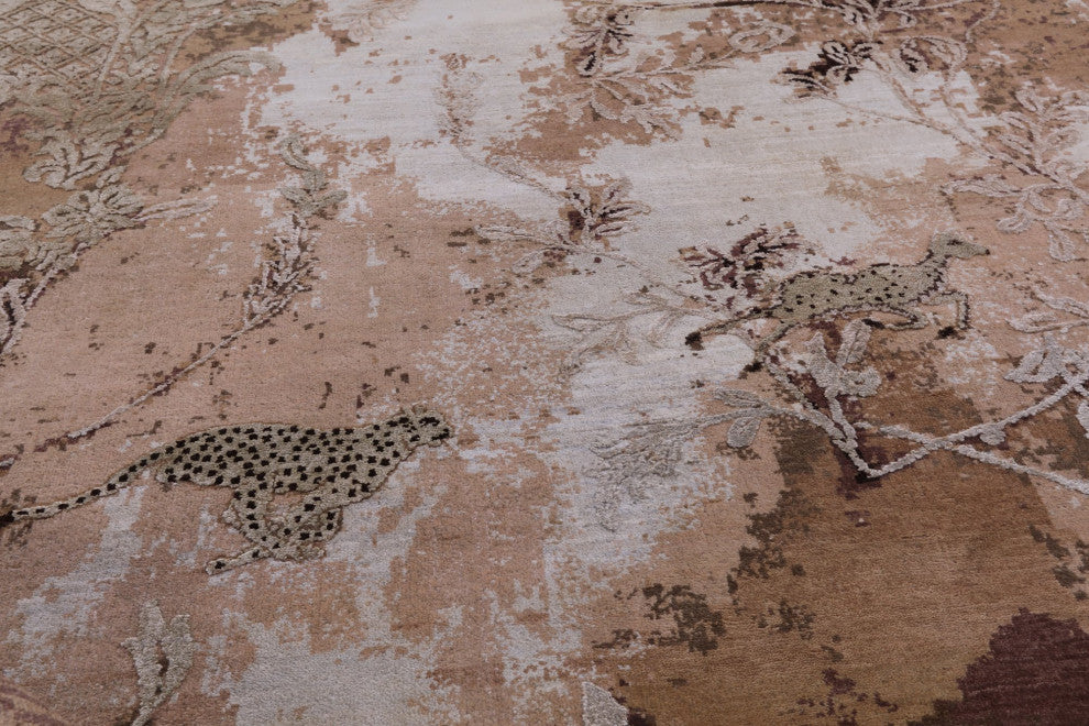 Hand Knotted Modern Wildlife Wool and Silk Rug 8' 2" X 10' 2" Q7085