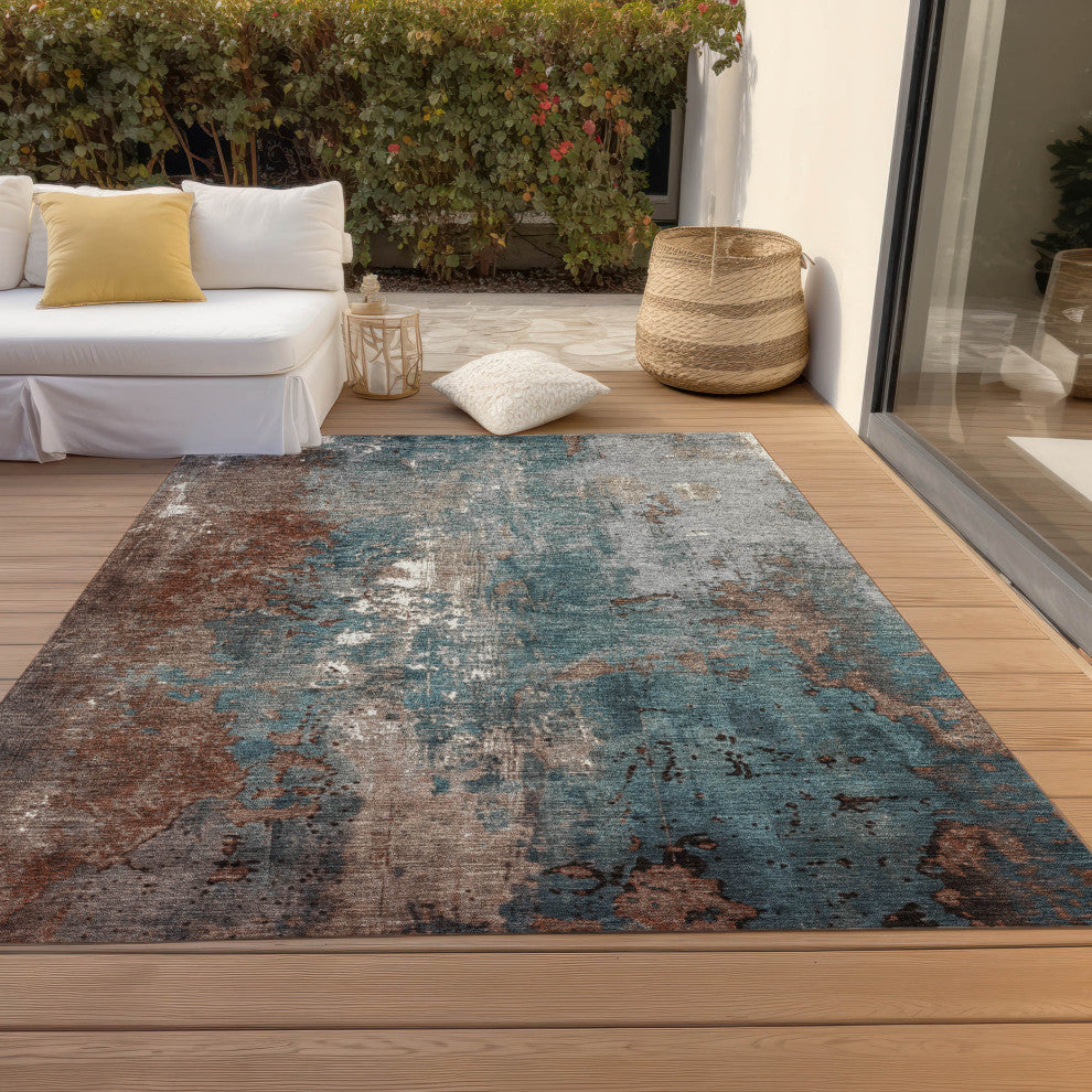 Machine Washable Indoor/Outdoor Chantille ACN1870 Orange 8' x 10' Rug