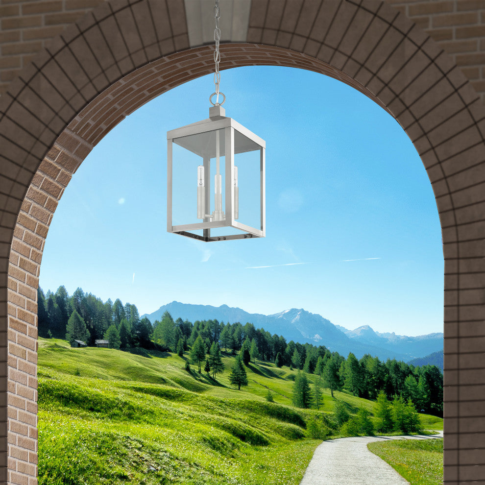 Livex Lighting Nyack 3 Light Brushed Nickel Medium Outdoor Pendant Lantern