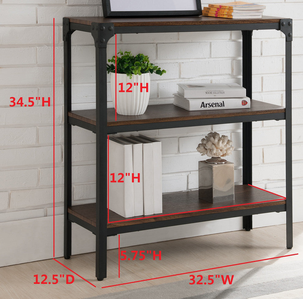 Max Metal and Wood Bookcase, Antique Walnut, 2 Tiers
