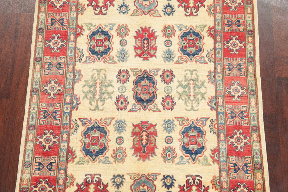 Traditional Kazak Oriental Hand Made Pakistani Area Rug, Beige, 5'10"x4'0