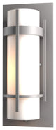 Banded Small Outdoor Sconce, Coastal Burnished Steel Finish, Opal Glass