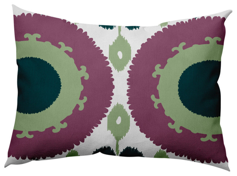 Boho Indoor/Outdoor Lumbar Pillow, Green, 14x20"