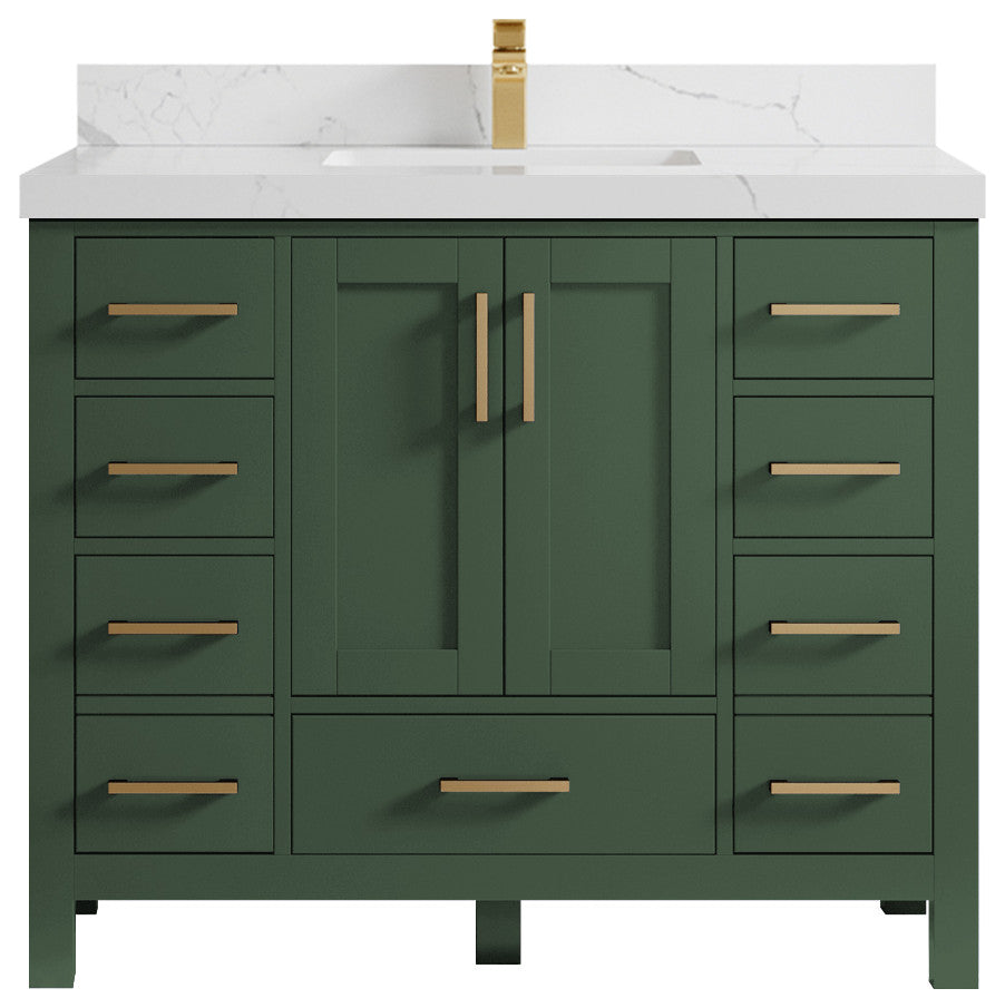 Willow Collections Malibu Vanity, Green, Calacatta Quartz, 42"
