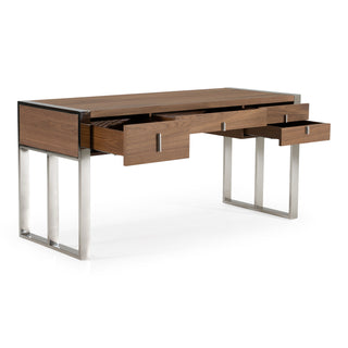 Modrest Orcutt Modern Walnut and Stainless Steel Desk