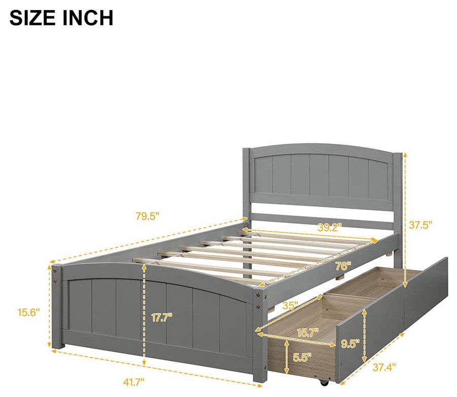 Twin Platform Bed with 2 Drawers