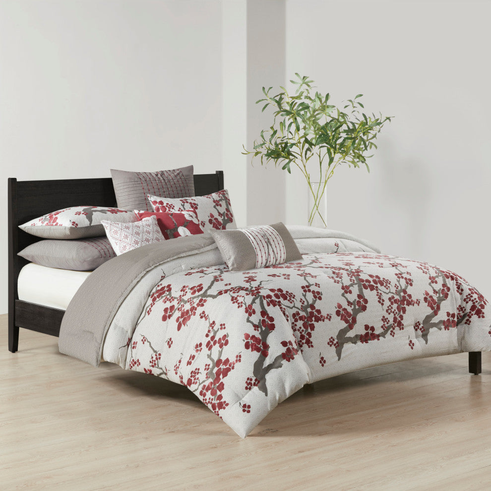 N Natori Sateen Printed Comforter Set, Queen