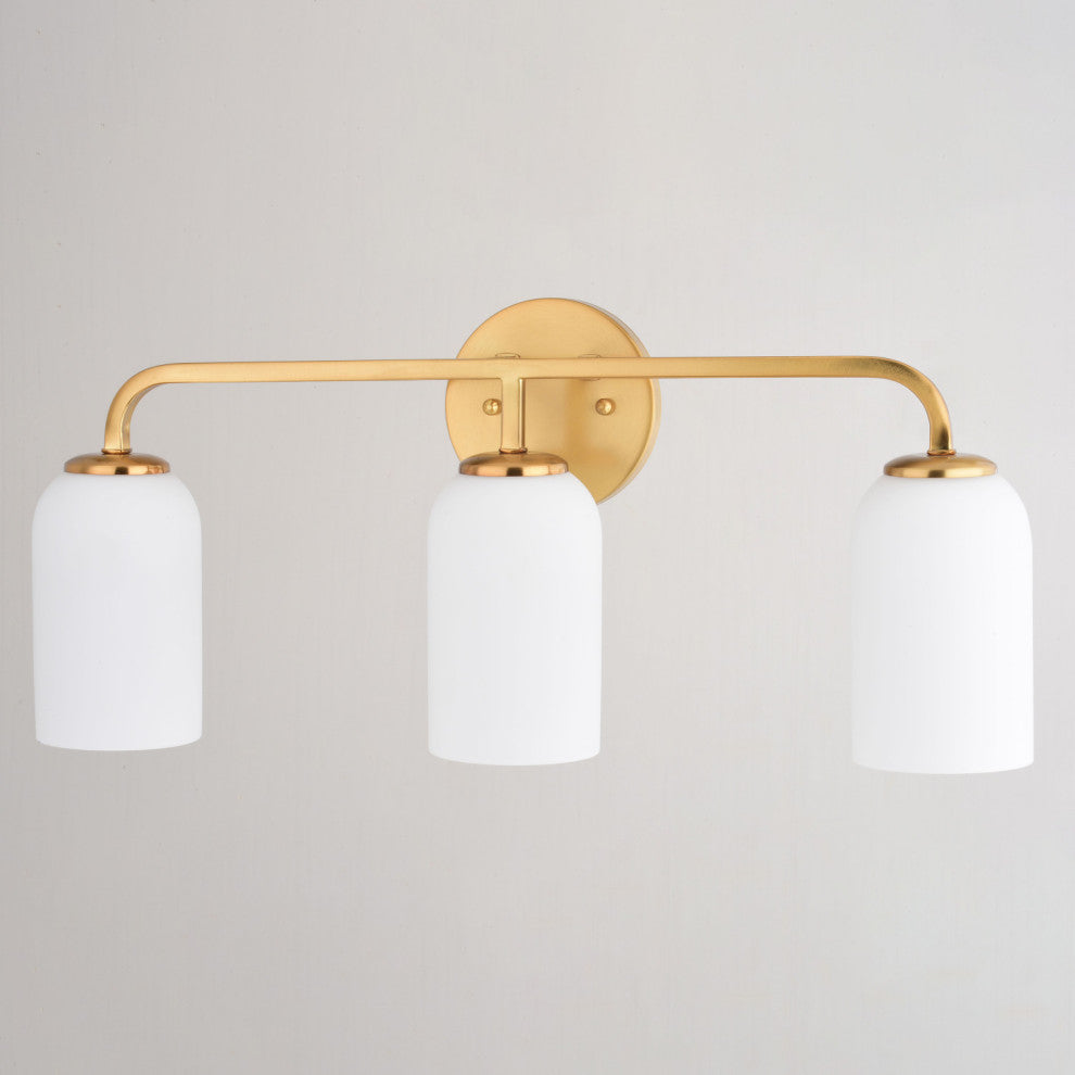 Shelby 3-Light Gold Brass Transitional Bathroom Vanity Fixture White Glass
