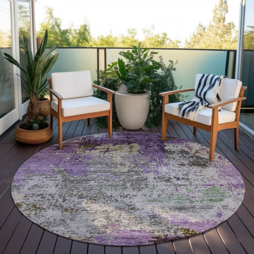 Machine Washable Indoor/Outdoor Chantille ACN1911 Violet 8' x 8' Round Rug