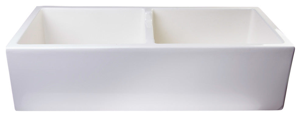 Ab3918-B 39" Biscuit Smooth Thick Wall Fireclay Double Bowl Farm Sink