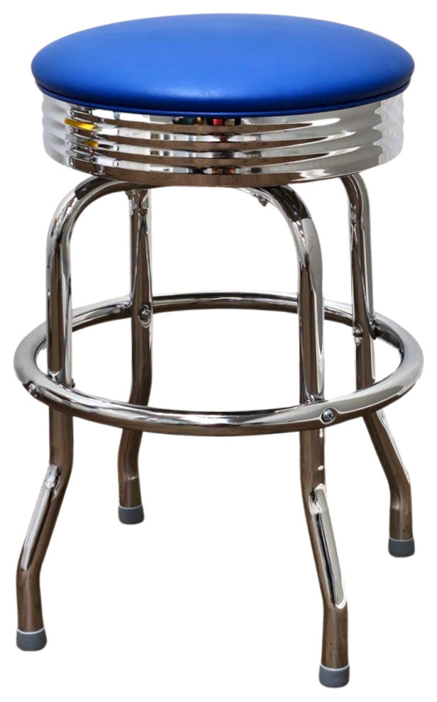 Retro Home Single Ring Chrome Pan 24" Swivel Counter Stool, Blue