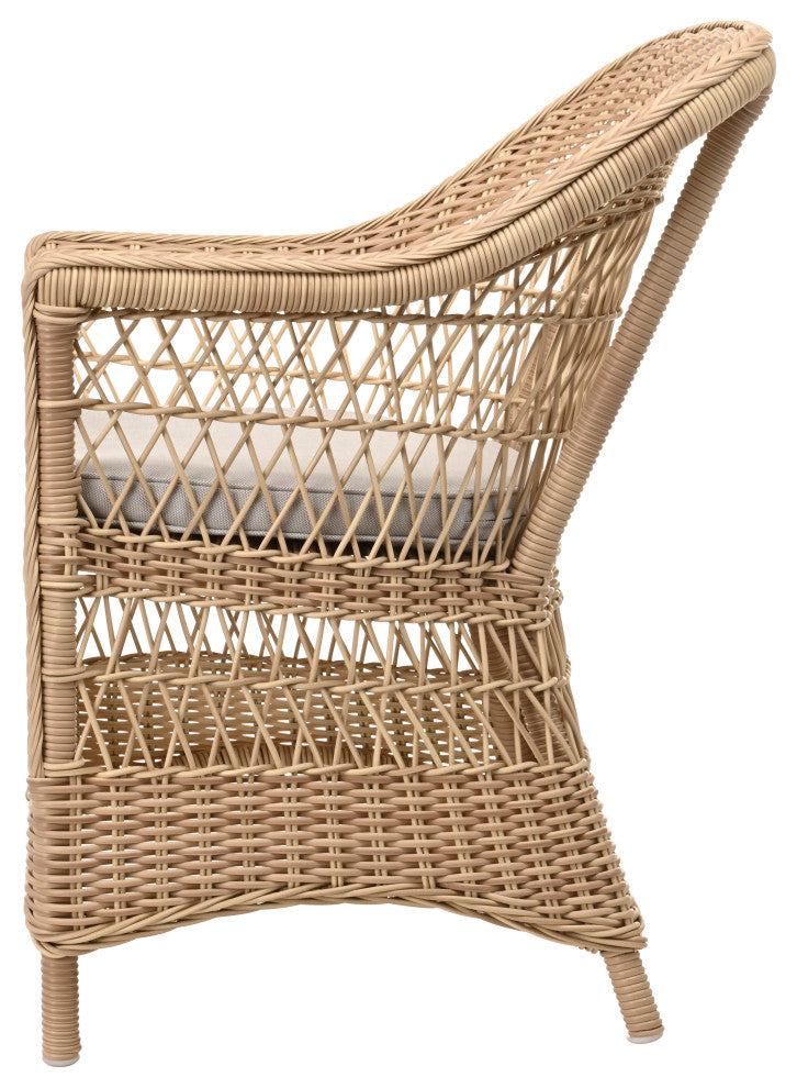 Charlot Chair With Cushion, Natural Finish, Sailcloth Seagull Upholstery