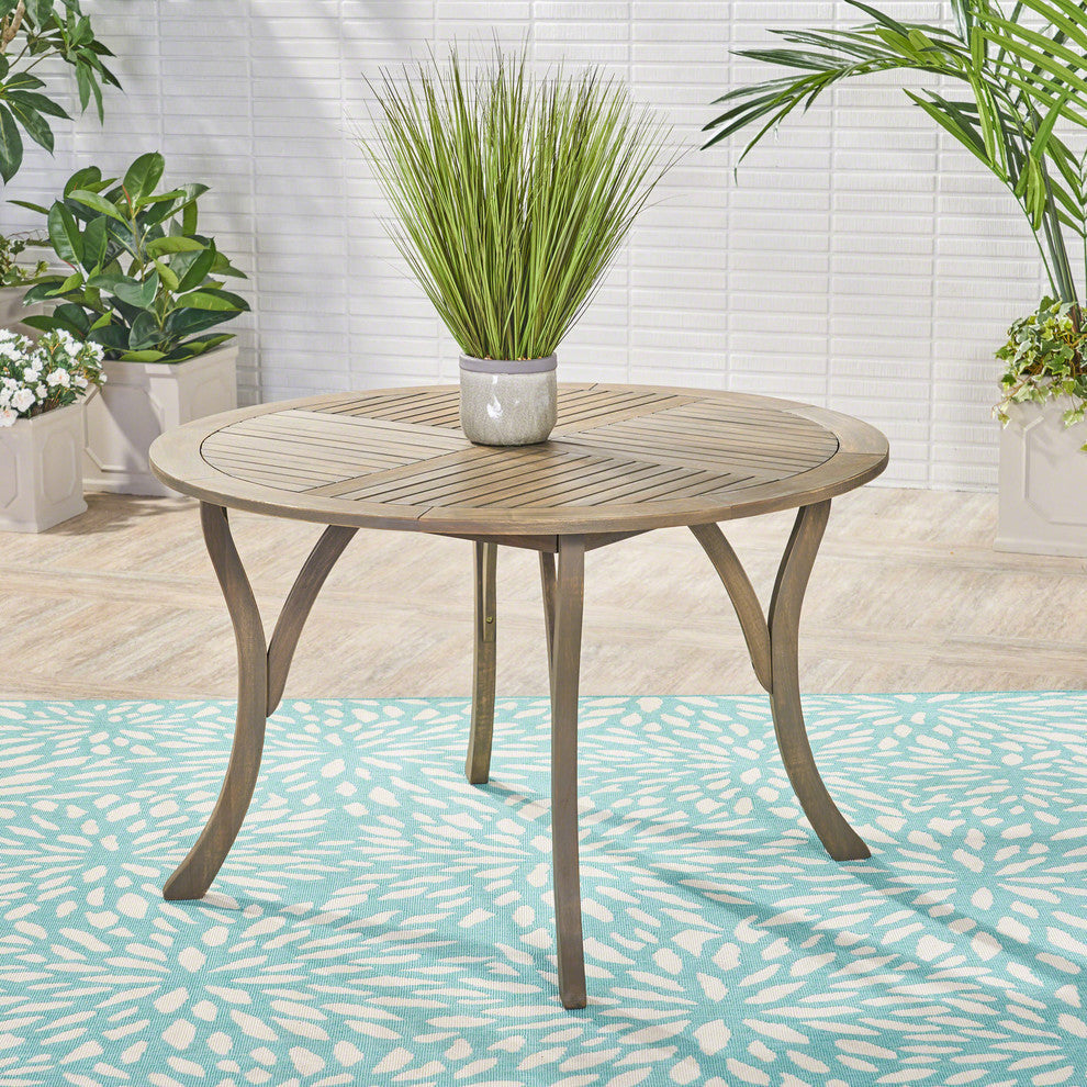 GDF Studio Adn Outdoor 47" Round Acacia Wood Dining Table, Gray