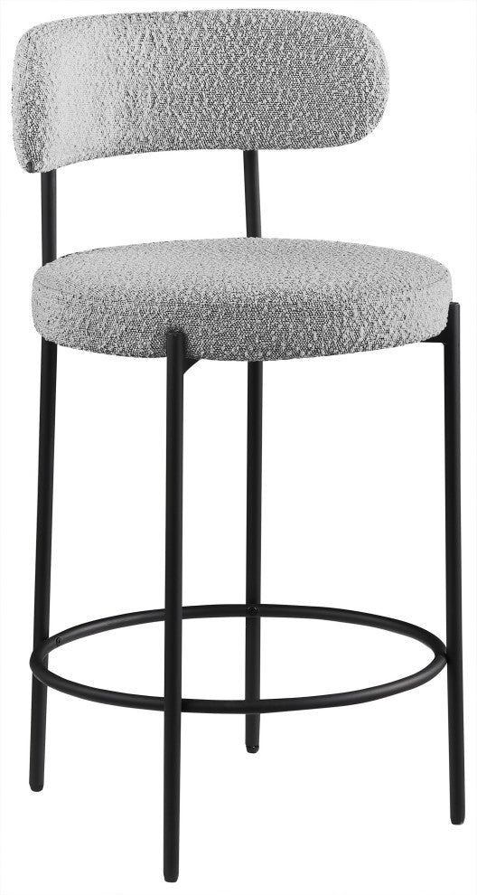 Beacon Upholstered Stool, Set of 2, Grey, Matte Black Finish, Boucle Fabric