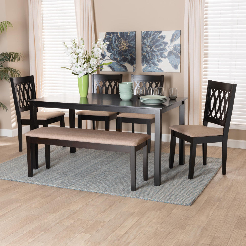 Denia Dining Collection, Beige/Espresso Brown, 6-Piece Dining Set