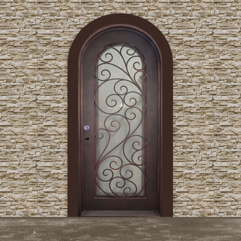 Round Top Twisted Vines Door With Frame and Threshold 40"x96", Aged Bronze