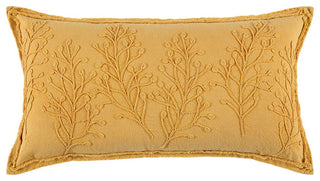Yellow Botanical Pattern Embroidered Lumbar Pillow