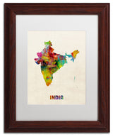 "India Watercolor Map" Matted Framed Canvas Art by Michael Tompsett