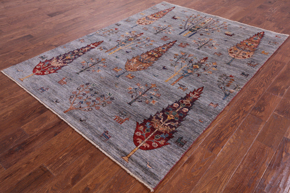 Tribal Persian Gabbeh Handmade Rug 5' 9" X 7' 10" Q5653