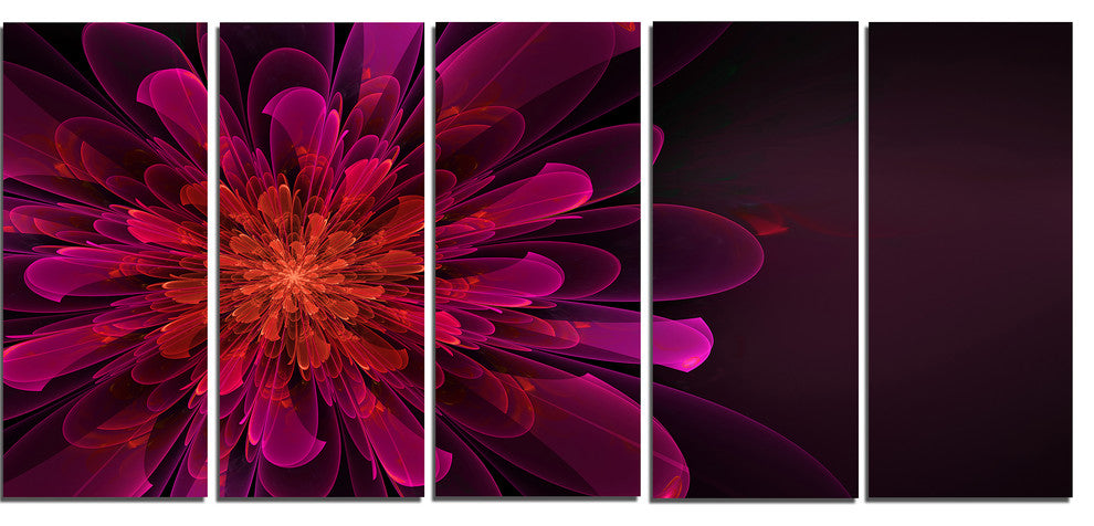 Large Pink Alien Fractal Flower, Floral Canvas Art Print, 60"x28", 5 Panels