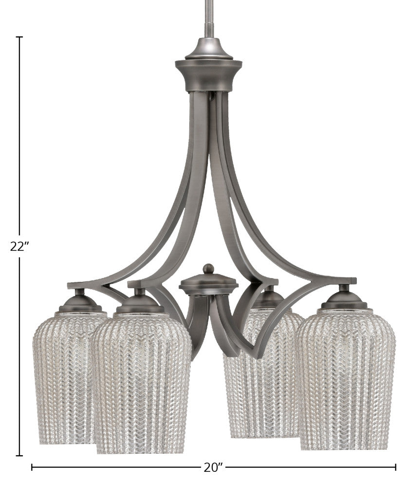 Zilo Downlight, 4 Light, Chandelier, Graphite Finish, 5" Silver Textured Glass