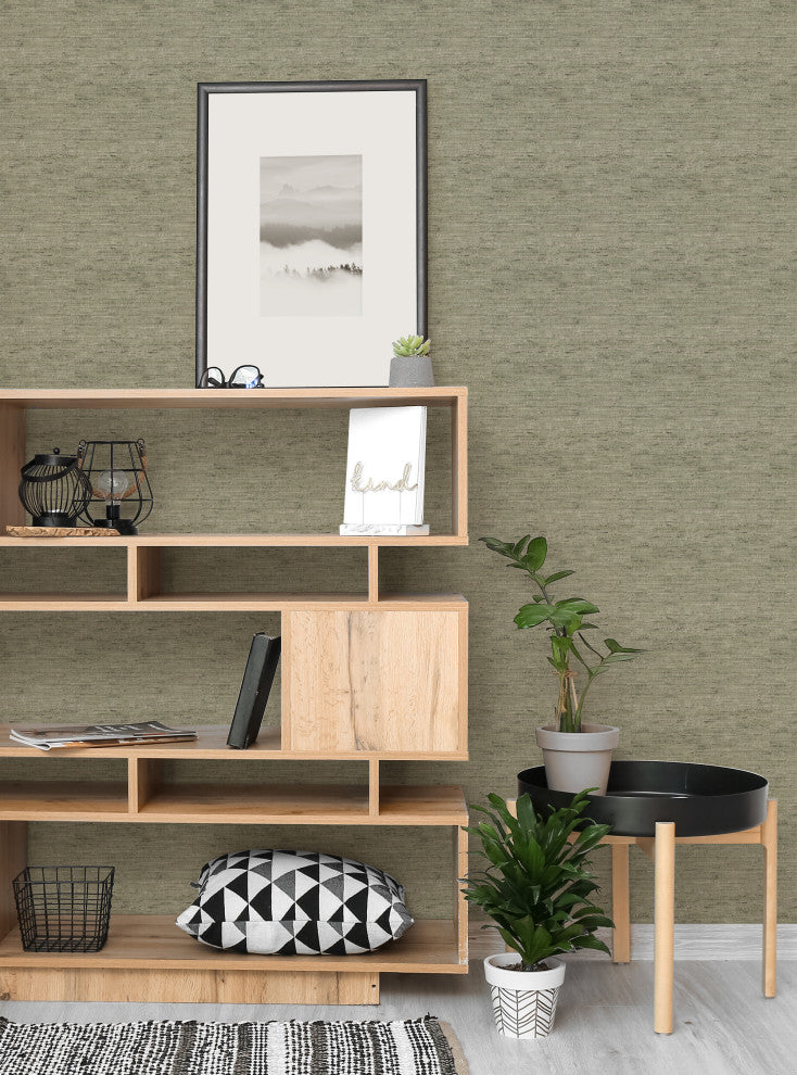 Canvas Look Peel and Stick Vinyl Wallpaper, Green, 24" X 60"