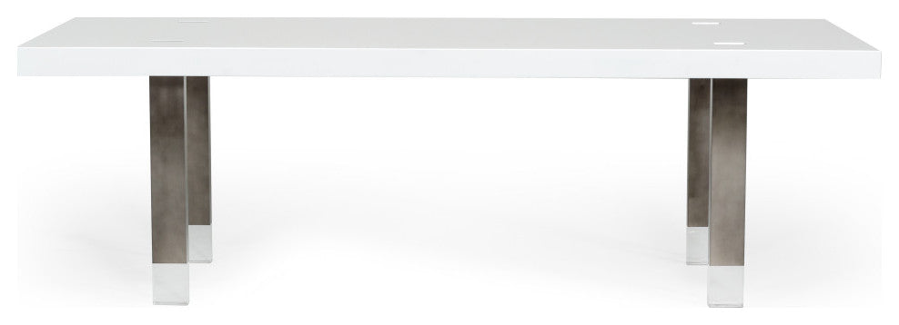 Modrest Lenny Modern White High Gloss and Stainless Steel Gun Metal Dining Table