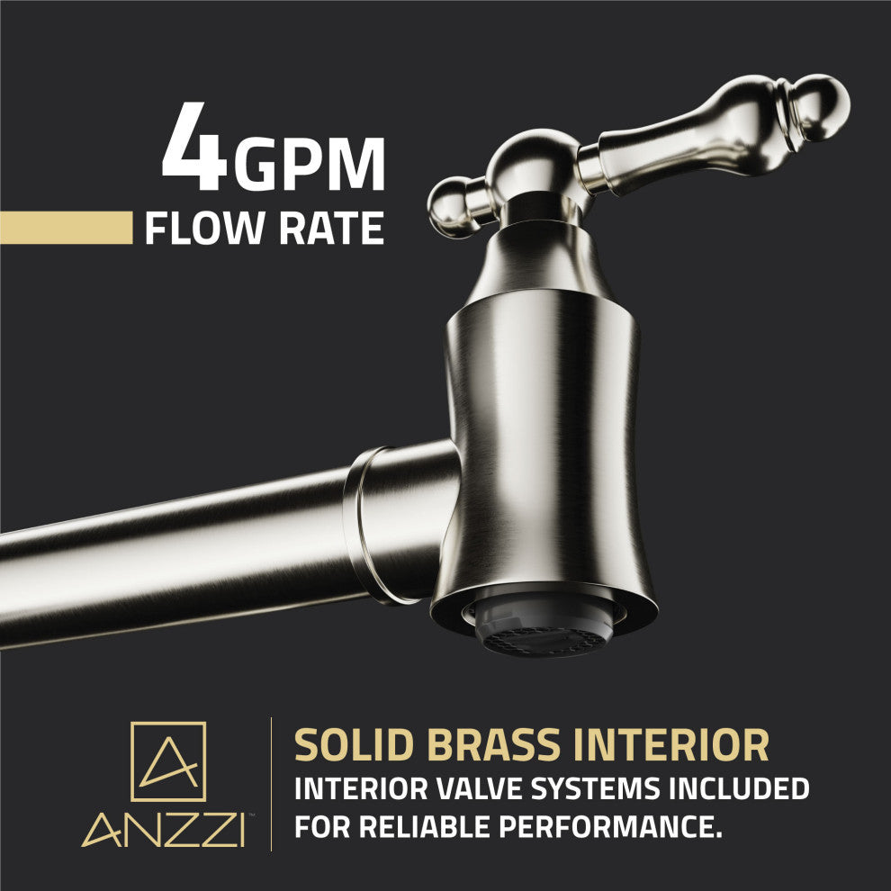 Marca 360-Degree 24" Wall Mounted Pot Filler With Dual Swivel, Brushed Nickel