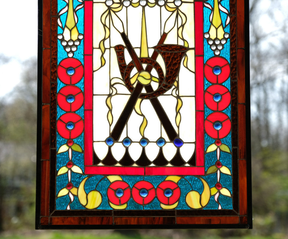 20.5" x 34.75" Large Handcrafted glass window panel WL040101