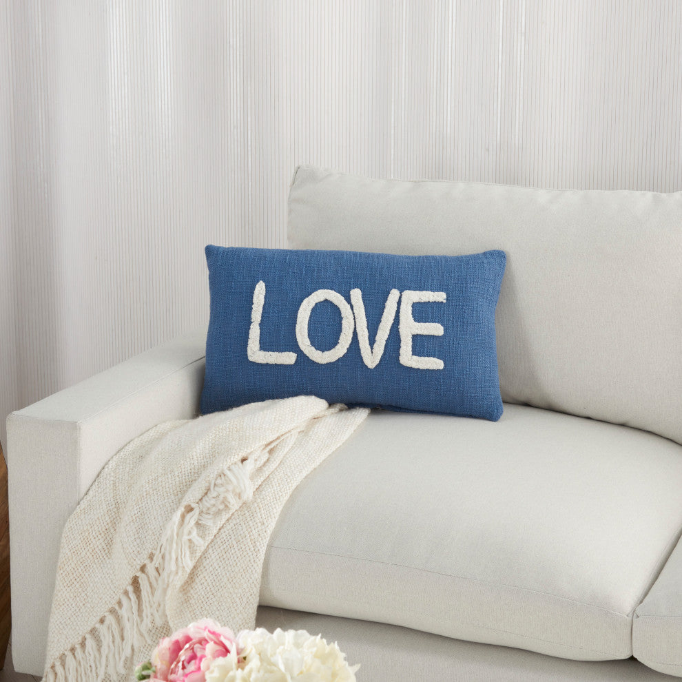 Mina Victory SH042 Throw Pillow, Blue, 12"X21"