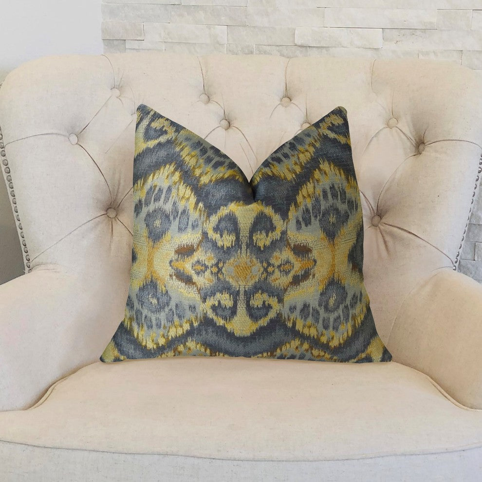 Sacred Pixie Blue Navy and Taupe Handmade Luxury Pillow, 20"x20"