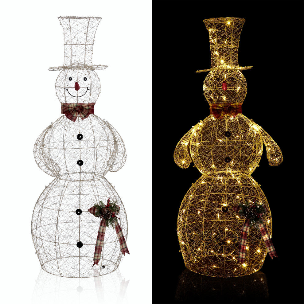 Gold Wire Snowman DÃ©cor with Warm White LED Lights, 28"l X 18"w X 71"h (Extra La
