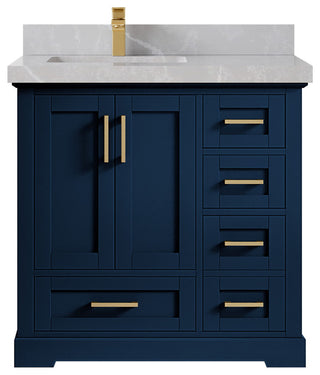 Boston 36 Left Offset Bath Vanity in Navy Blue 2" Pearl Gray