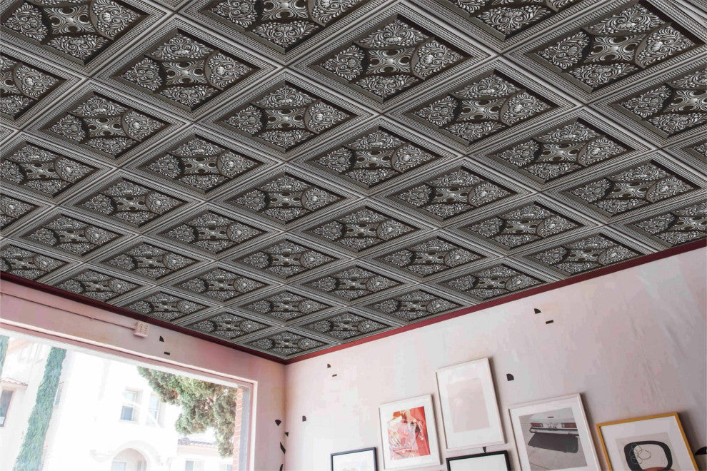 Antique Silver 3D Ceiling Panels, 2'x2', 4 Sq Ft