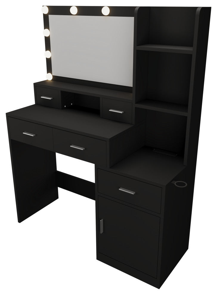 TATEUS Modern Makeup Vanity with 10 Light Modes and Ample Storage, Black White