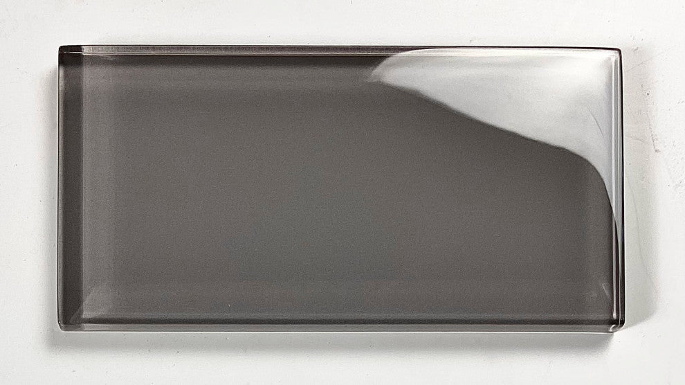 Metro 3" x 6" Glossy Glass Subway Wall Tile,Pebble Gray, Sample