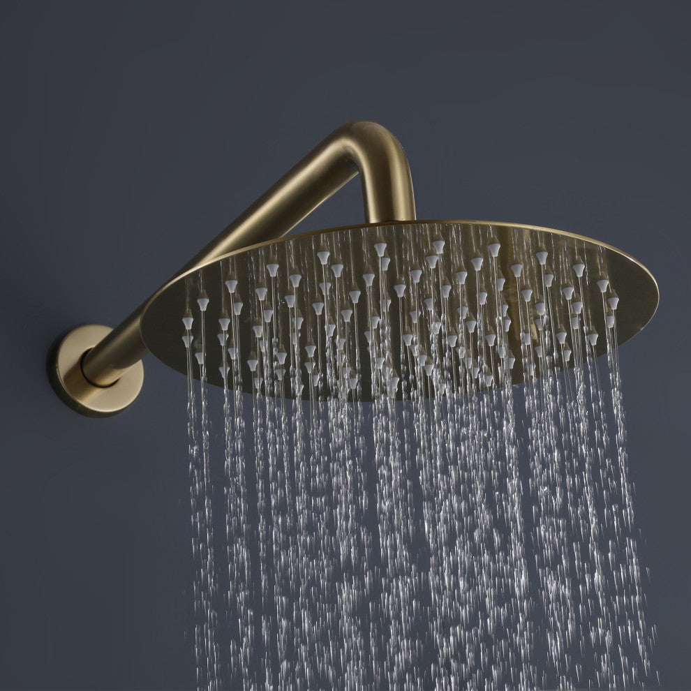 10-12 Inch High Pressure Shower Head Stainless Steel Ultra-Thin Rain Showerheads, Brushed Gold, 10 Inches, Round