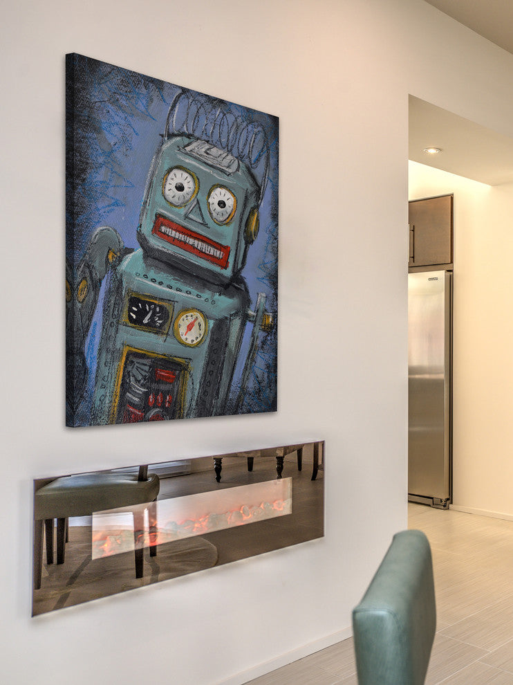 "Awkward Robot" Painting Print on Wrapped Canvas, 24"x36"