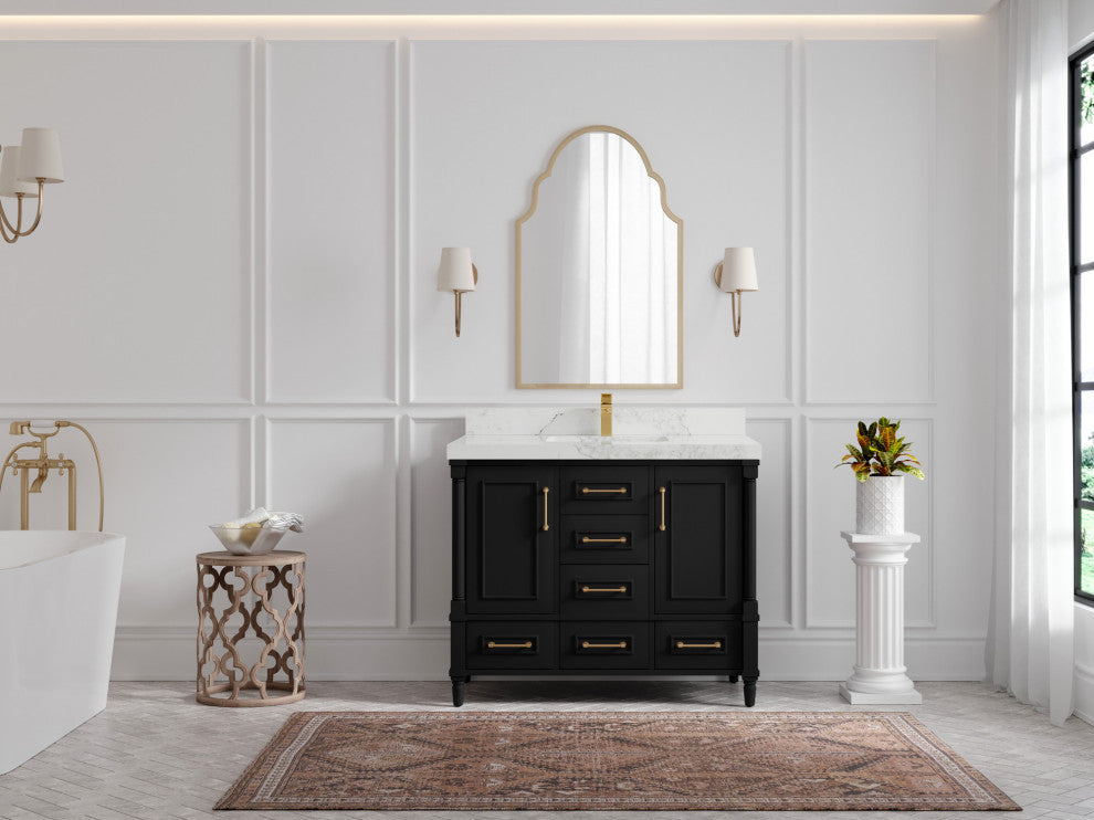 Aberdeen 42 Single Sink Bath Vanity in Black 2" Calacatta Nuvo
