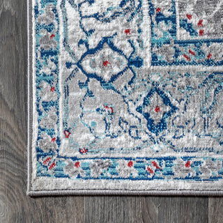 Modern Persian Vintage Medallion Light Grey/Blue 5' Square Area Rug