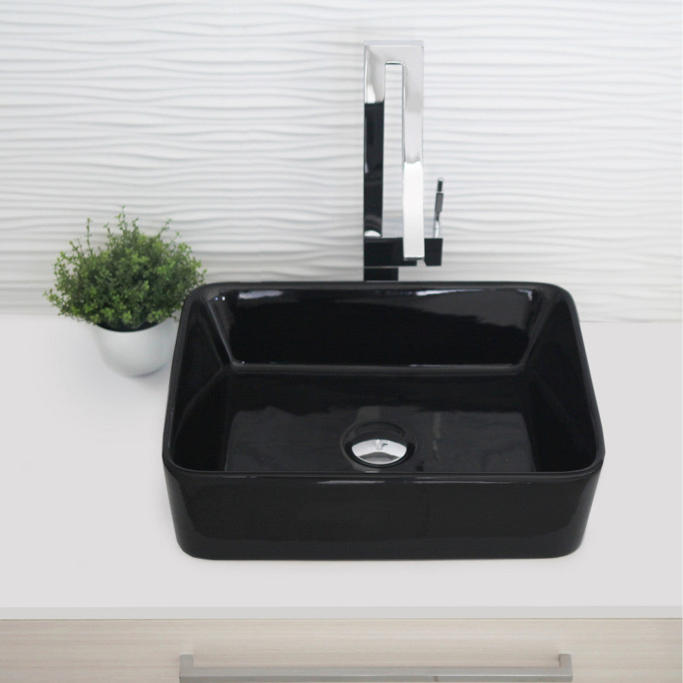 STYLISH 18" White Rectangular Ceramic Vessel Bathroom Sink Black