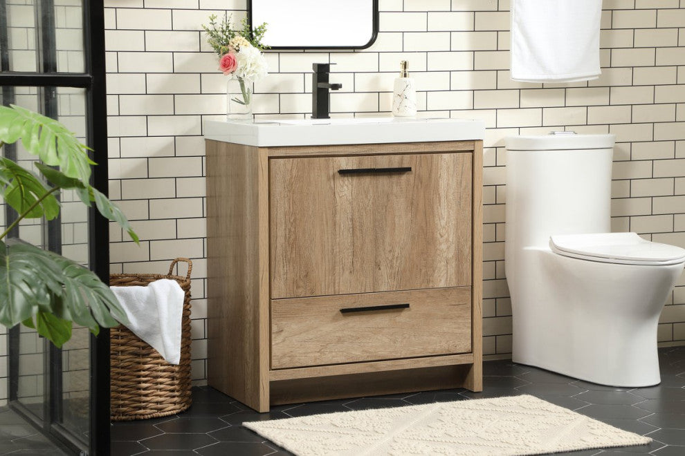 Walker Natural Oak-Light Bathroom Vanity, Natural Oak, 30"