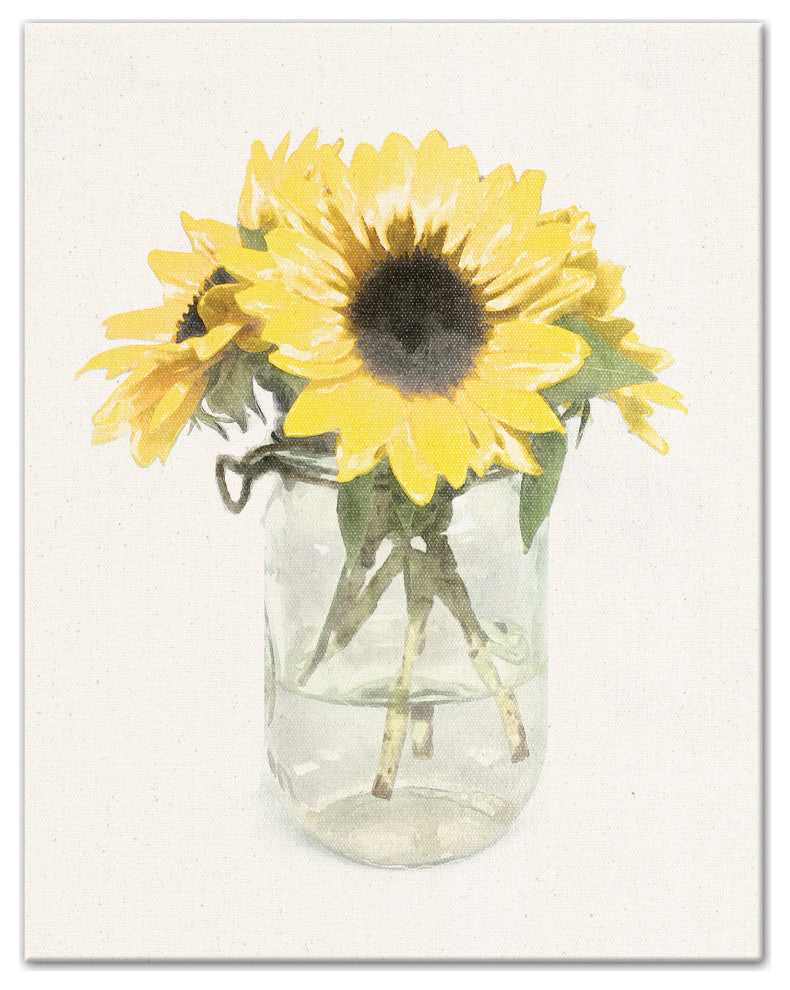 Sunflowers In Mason Jar 11x14 Canvas Wall Art
