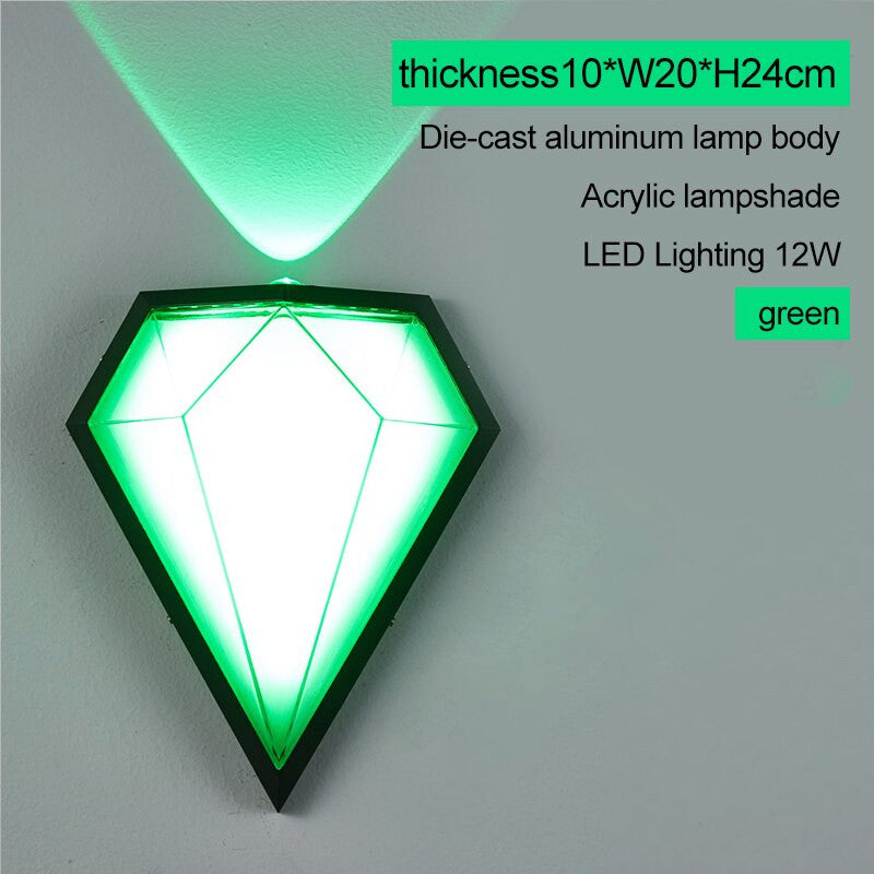 Outdoor Waterproof Diamond Shape Colorful Light LED Wall Lamp For Garden, Green